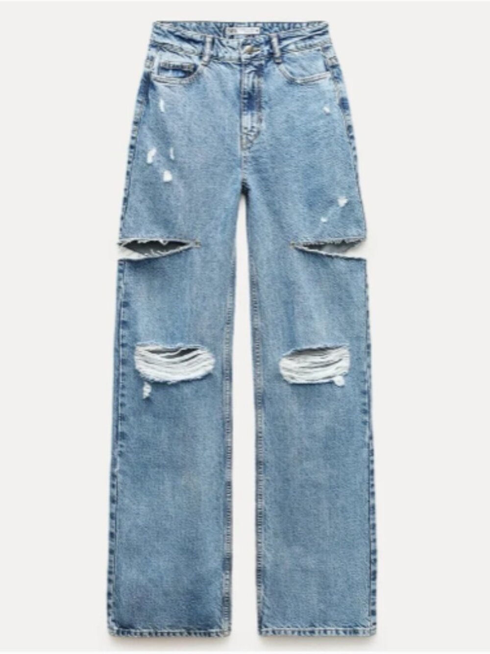 Zara Mid Waist Ripped Cut Out Straight Leg Jeans Size 8
